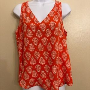 Red-Orange Patterned Bohemian Top with Back Keyhole